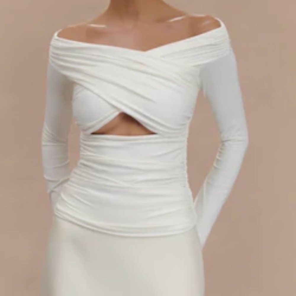 Meshki White Ruched Long Sleeve Top